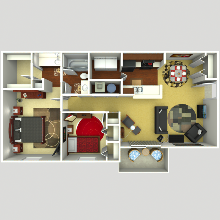 2 Bedroom 1 Bath Floor Plan 3
